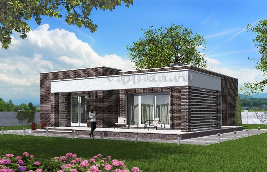 Одноэтажный дом с подвалом и террасой