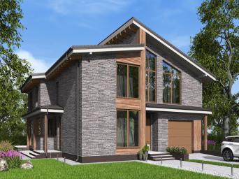 Одноэтажный дом с мансардой, кухней-столовой, кабинетом и тремя спальнями